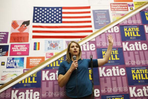 Democratic congressional candidate Katie Hill speaks to supporters in Stevenson Ranch, Calif., on Nov. 5, 2018. (Mario Tama/Getty Images)