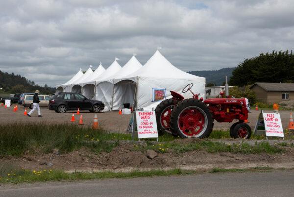 Tents used to established a site on a road for medical professionals to conduct tests for COVID-19 in Bolinas, where all residents are being tested for the CCP virus and its antibodies, in Bolinas, Calif., on April 20, 2020. (Kate Munsch/Reuters)