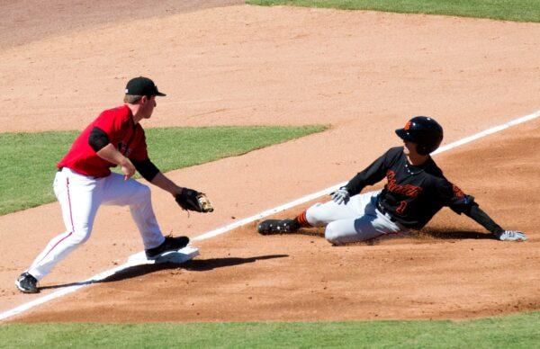 Lake Elsinore Storm's Jedd Gyorko (L) on April 10, 2011. Gyorko was drafted by the San Diego Padres and has played for multiple Major League Baseball teams since. (S.D. Dirk/Wikimedia Commons)
