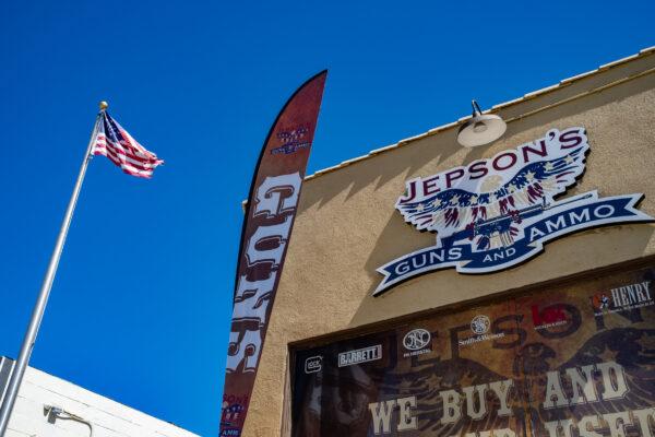 Jepson's Guns and Ammo store on Yucaipa Boulevard, on July 10, 2020. (John Fredricks/The Epoch Times)