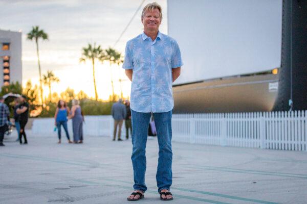 Filmmaker Dana Brown waits to introduce a documentary about the life of his father as part of the opening night screening of the postponed Newport Beach Film Festival in Newport Beach, Calif., on Aug. 13, 2020. (John Fredricks/The Epoch Times)