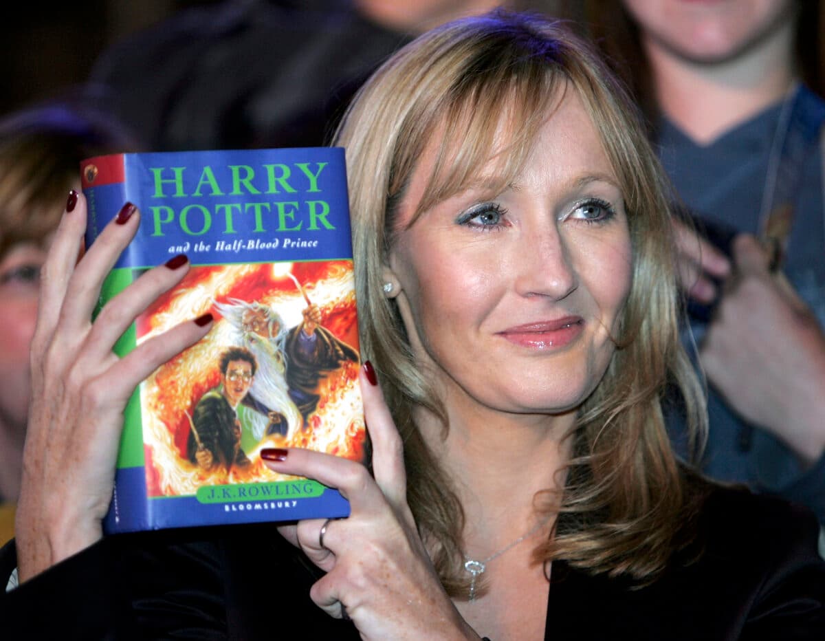 "Harry Potter" author J.K. Rowling and her children's book "Harry Potter and The Half-Blood Prince." (Christopher Furlong/Getty Images)