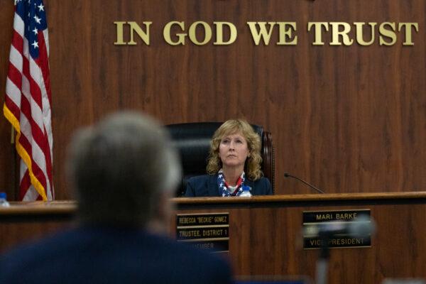 Trustee Mari Barke in an Orange County Board of Education meeting in Costa Mesa, Calif., on Oct. 7, 2020. (John Fredricks/The Epoch Times)