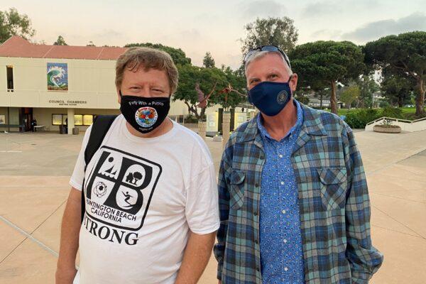 Bill Farmer (R) and Dan Watts (L) of Huntington Beach, Calif., both voted for Michelle Steel in the race for the congressional seat in California's 48th District. (Jack Bradley/The Epoch Times)