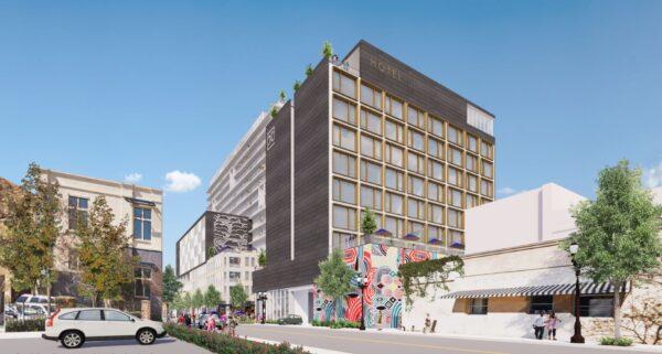 A rendering shows a new hotel that will be built on Third Street in downtown Santa Ana, Calif. (Courtesy of the City of Santa Ana)