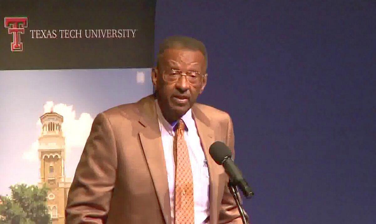Dr. Walter E. Williams, John M. Olin Distinguished Professor of Economics at George Mason University, gave a public lecture titled "The Role of Government in a Free Society" at Texas Tech University on Sept. 19, 2013. (Free Market Institute at Texas Tech University)