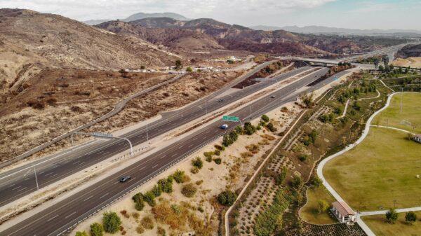 An aerial view of the State Route 241 toll road in Orange County, Calif., on Nov. 12, 2020. (John Fredricks/The Epoch Times)