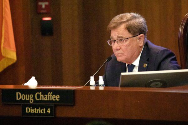 Orange County Supervisor Doug Chaffee attends a board meeting in Santa Ana, Calif., on Sept. 29, 2020. (John Fredricks/The Epoch Times)