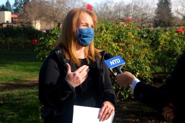 Lia Rensin discusses her views on critical race theory in an interview with NTD in San Jose, Calif., on Dec. 22, 2020. (David Lam/The Epoch Times)