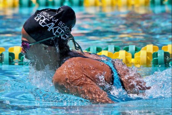 Jessie Rose competes in a swim meet in Southern California in this screenshot from 2019. (Courtesy of Jessie Rose)