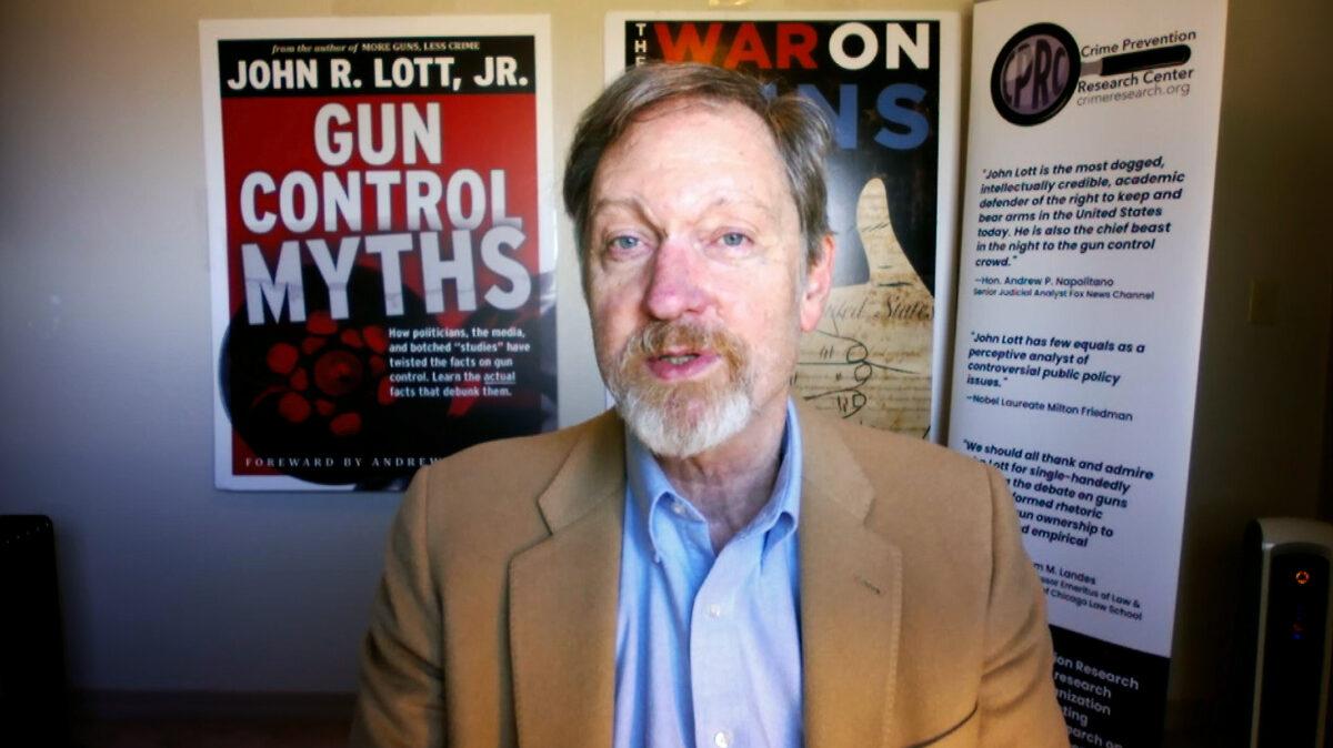 John Lott, founder of the Crime Prevention Research Center, and author of a number of books on guns and gun control, including most recently, “Gun Control Myths.” (The Epoch Times)