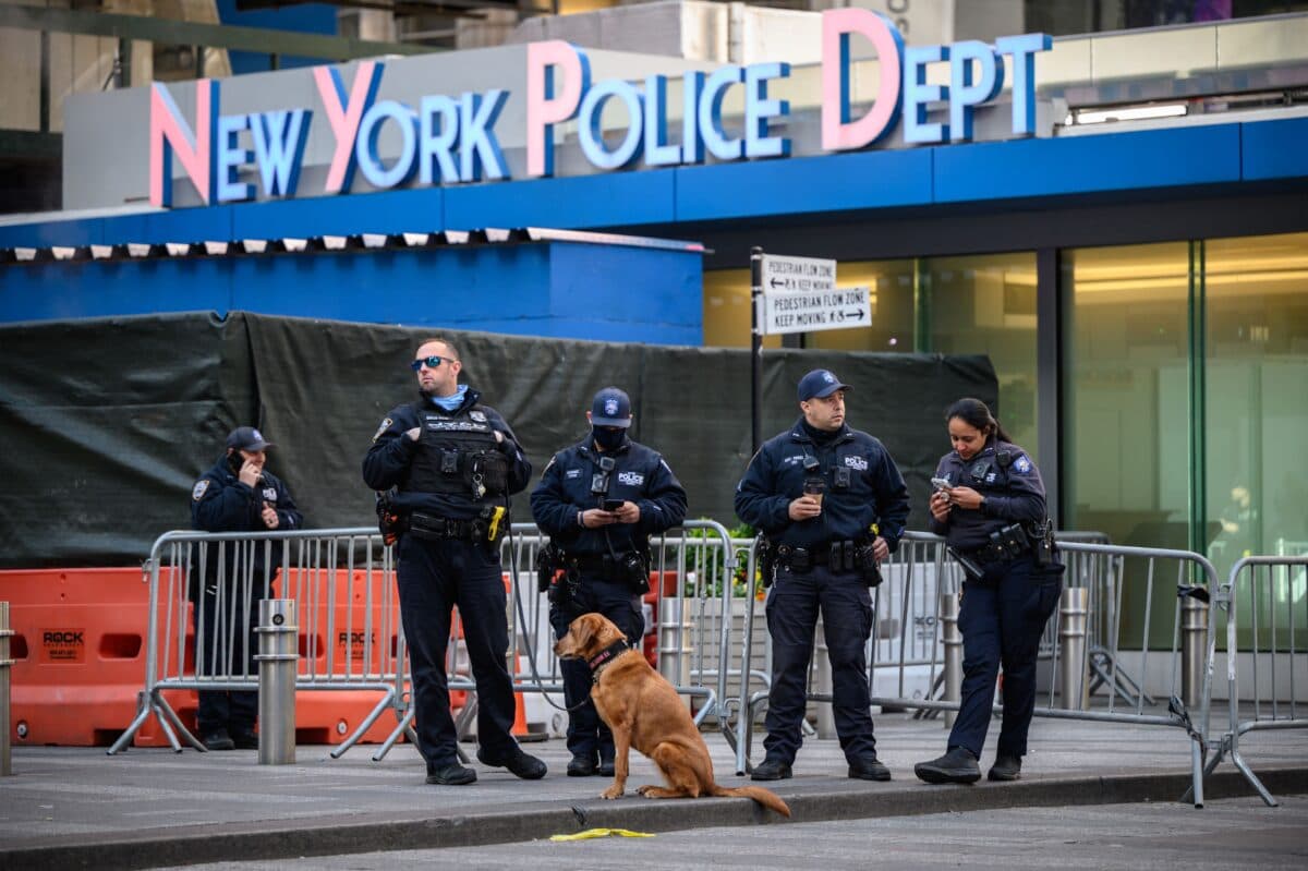 NYPD officers on Times Square in New York on May 9, 2021. (Ed Jones/AFP via Getty Images)