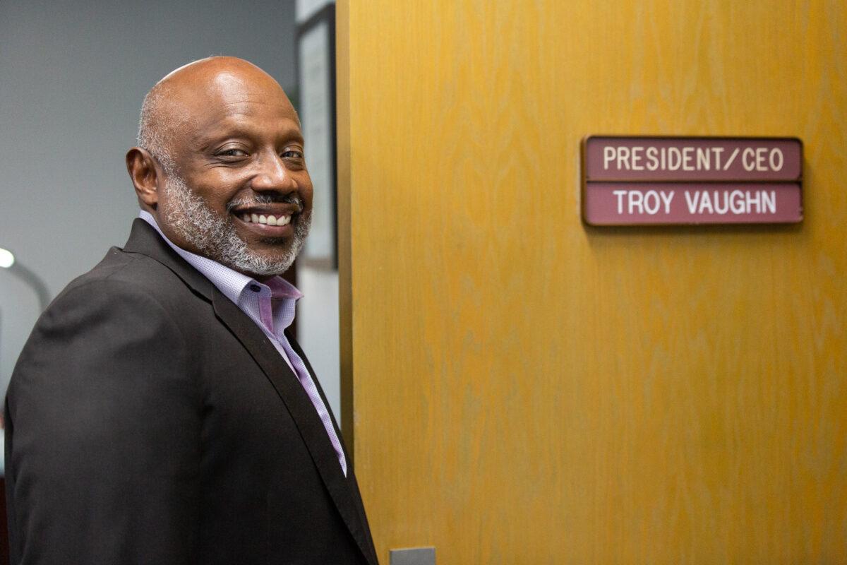 Los Angeles Rescue Mission CEO Troy Vaughn stands near his office in Los Angeles, on June 9, 2021. (John Fredricks/The Epoch Times)
