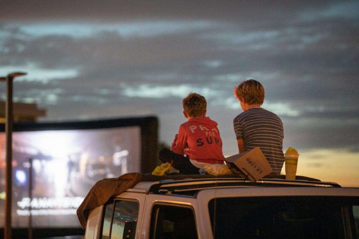A drive-in cinema event at Fashion Island, Newport Beach, Calif., on August 13, 2020. (John Fredricks/The Epoch Times)