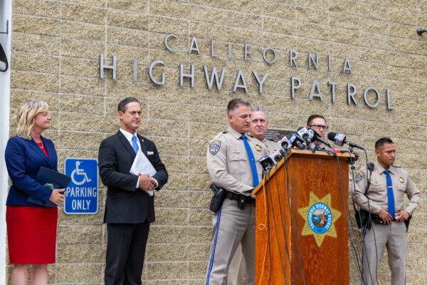 California Highway Patrol Assistant Chief Don Goodbrand speaks about the arrest of the suspects in the killing of 6-year-old Aiden Leos at the California Highway Patrol offices in Santa Ana, Calif., on June 7, 2021. (John Fredericks/The Epoch Times)