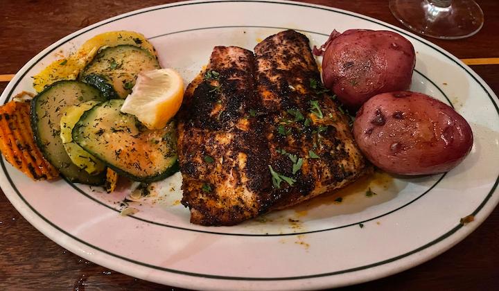 A plate of blackened Louisiana redfish, in Santa Barbara, Calif. (Photo courtesy of Karen Gough)