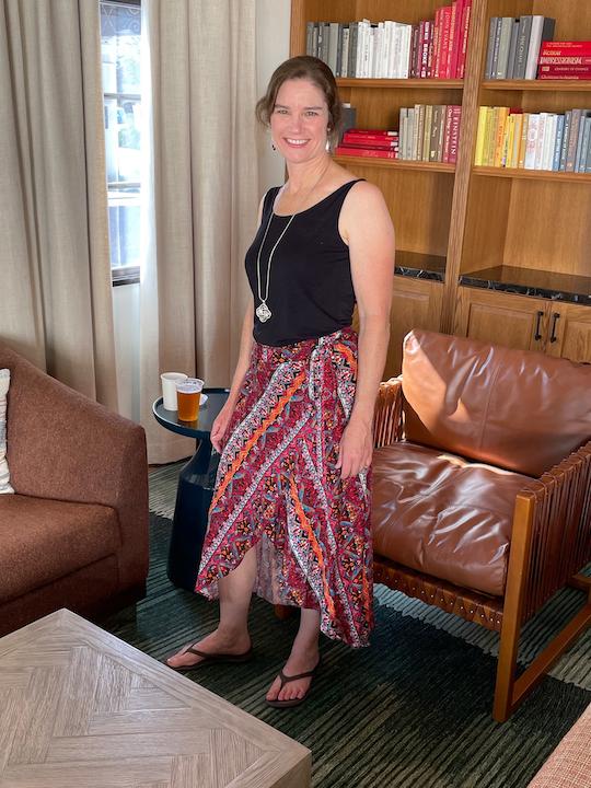 Karen Gough enjoying the Mar Monte Sitting Room in Santa Barbara, Calif. (Photo courtesy of Bill Gough)