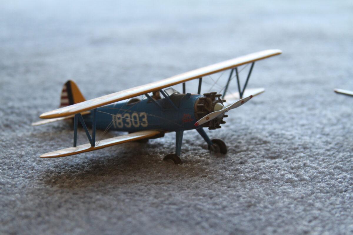 A photo of the Stearman airplane at WWII vet Ed Reeder's home in Menifee, Calif., on Sept. 7, 2021. (Brad Jones/The Epoch Times)
