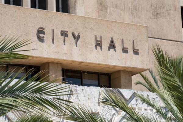 Santa Ana City Hall in Santa Ana, Calif., on Aug. 14, 2020. (John Fredricks/The Epoch Times)