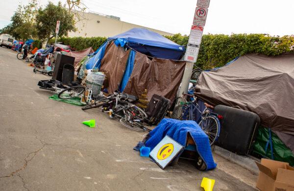 A homeless encampment in Venice Beach, Calif., on Jan. 27, 2021. (John Fredricks/The Epoch Times)