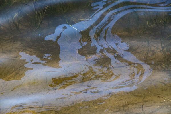 Cleanup efforts are underway in Huntington Beach, Calif., to clean an oil spill the struck the coastline on Oct. 3, 2021. Oct. 5, 2021. (John Fredricks/The Epoch Times)