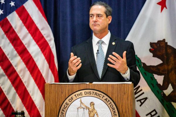 OC DA Todd Spitzer speaks at a news conference in Santa Ana, Calif., on Jan. 25, 2021. (John Fredricks/The Epoch Times)