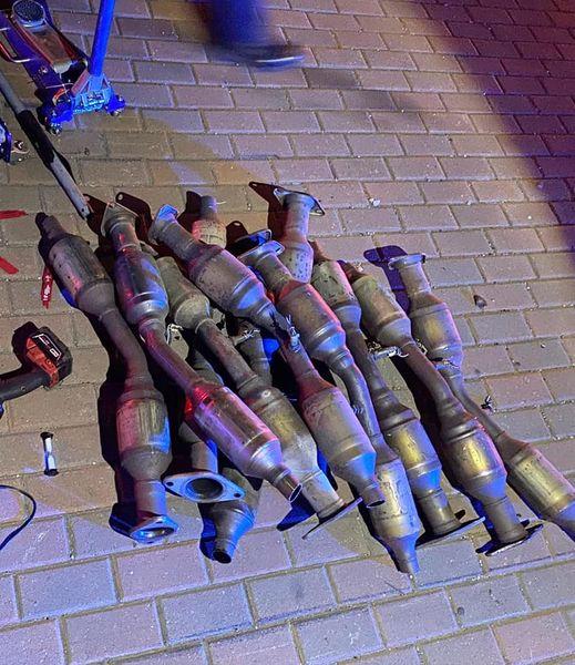 Three juveniles are in custody and nearly a dozen catalytic converters have been recovered following a short pursuit that ended in a crash in Ventura County, Calif., on Nov. 23, 2021. (Courtesy of the Ventura County Police)