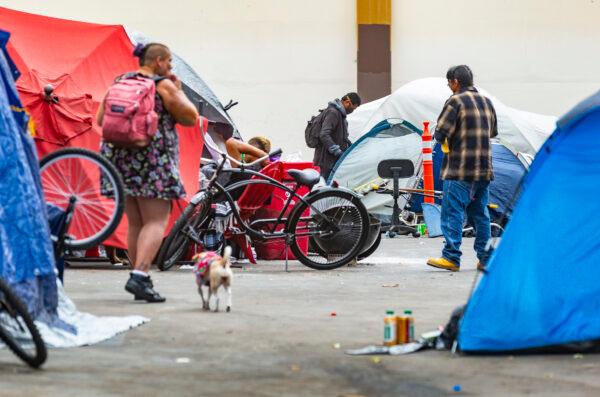 A homeless encampment in Santa Ana, Calif., on Oct. 5, 2021. (John Fredricks/The Epoch Times)