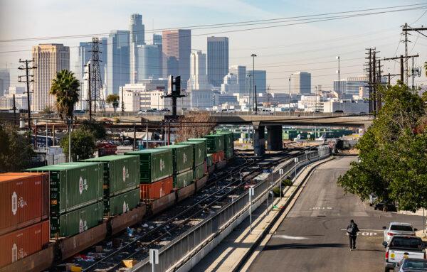 Empty boxes lay scattered near the railroad tracks after ongoing train robberies in the Lincoln Heights neighborhood of Los Angeles on Jan. 14, 2022. (John Fredricks/The Epoch Times)