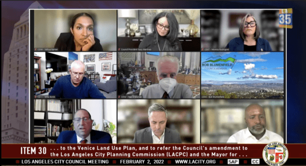 The Los Angeles City Council holds a special meeting on Feb. 2, 2022. (Los Angeles City Council/Screenshot via The Epoch Times)