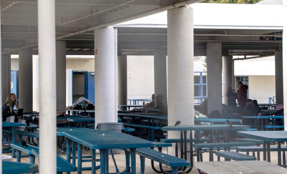 Students allegedly forced to sit outside in the cold at school in Temecula, Calif., on Feb. 22, 2022. (Courtesy of Stephanie Dawson)