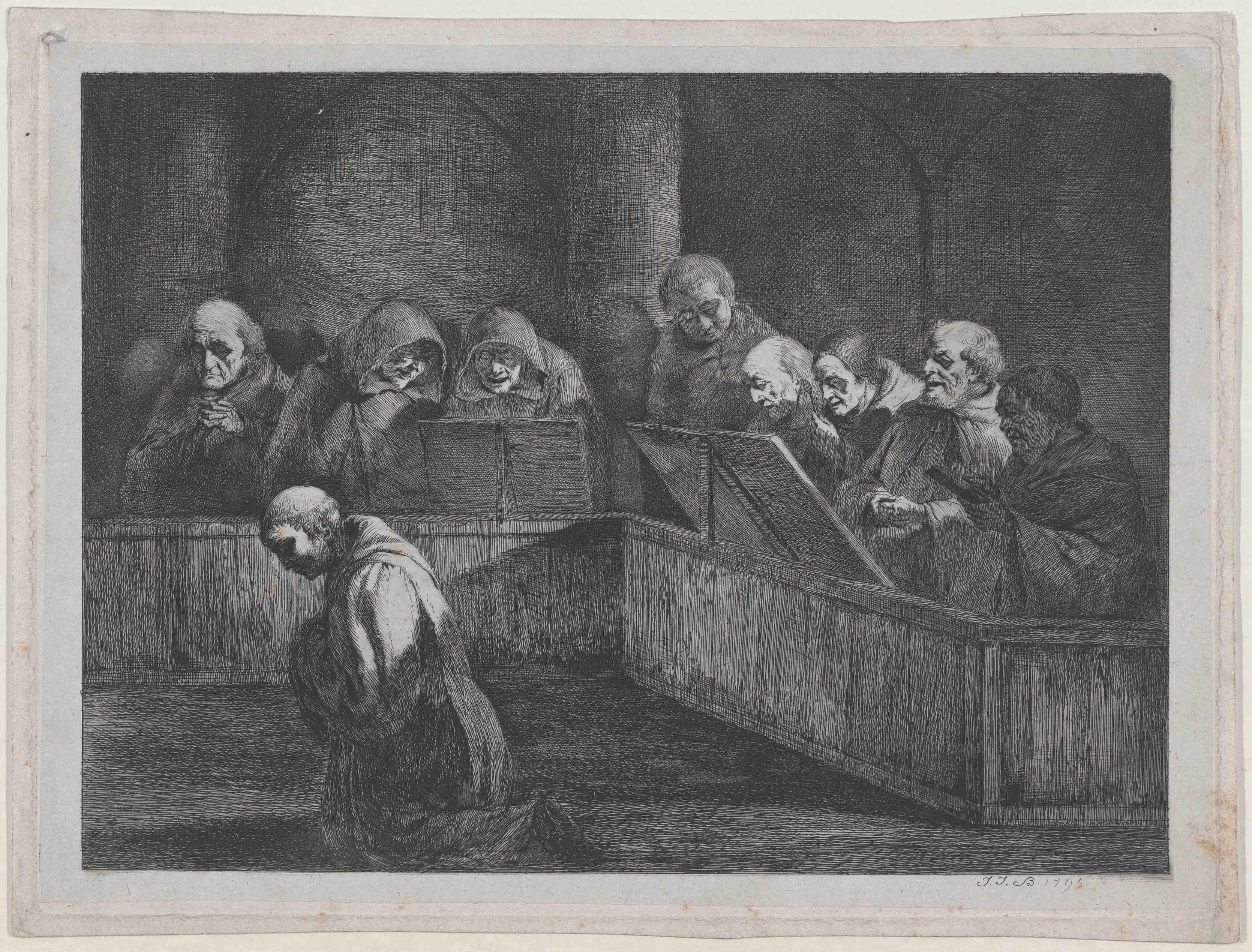 "Monks Chanting," circa 1795, by Jean Jacques de Boissieu. Etching and drypoint with roulette. The Metropolitan Museum of Art, New York City. (Public Domain)