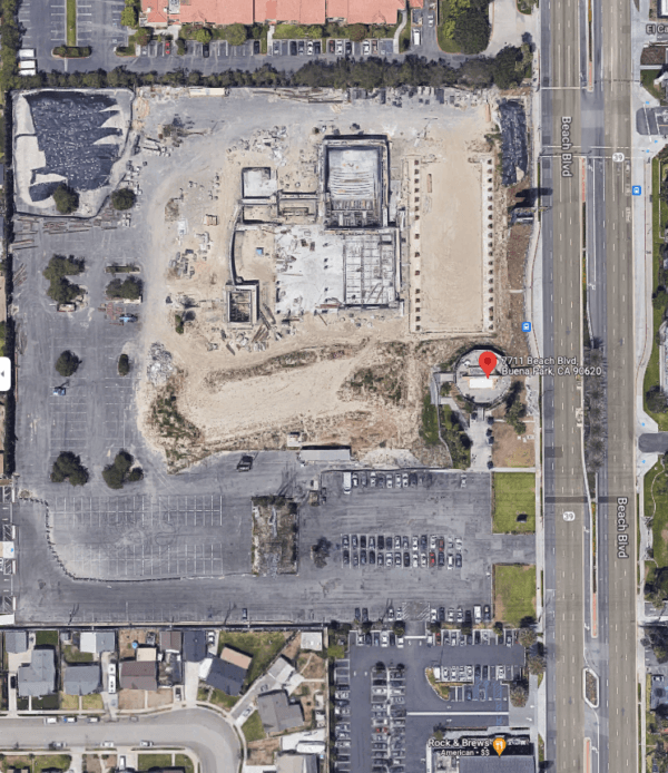 A screenshot of the construction area of Buena Park's butterfly pavilion project. (Screenshot via Google Maps)