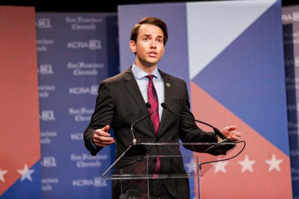 Republican Kevin Kiley speaks at a debate of California gubernatorial recall election candidates on Aug. 25, 2021 in San Francisco, Calif. (Scott Strazzante-Pool/Getty Images)