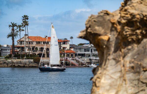 Sailors partake in the Newport to Ensenada International Yacht Race off the coast of Newport Beach, Calif., on April 22, 2022. (John Fredricks/The Epoch Times)