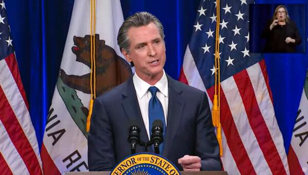 California Gov. Gavin Newsom gives his State of the State address in Sacramento on March 8, 2022. (Screenshot via YouTube/California Governor Gavin Newsom)