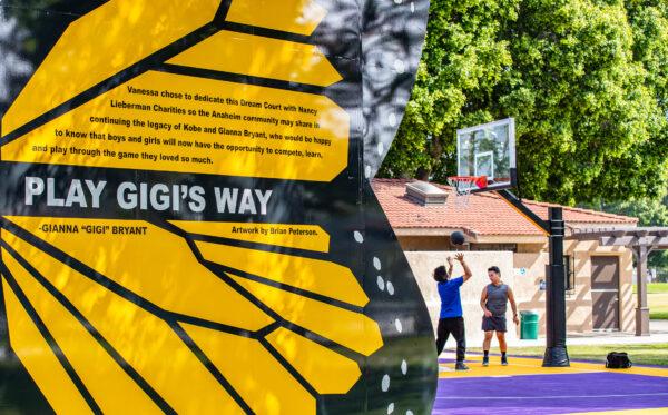 A basketball court inspired by basketball great Kobe Bryant and daughter his Gianna “Gigi” Bryant in Anaheim, Calif., on May 5, 2022. (John Fredricks/The Epoch Times)