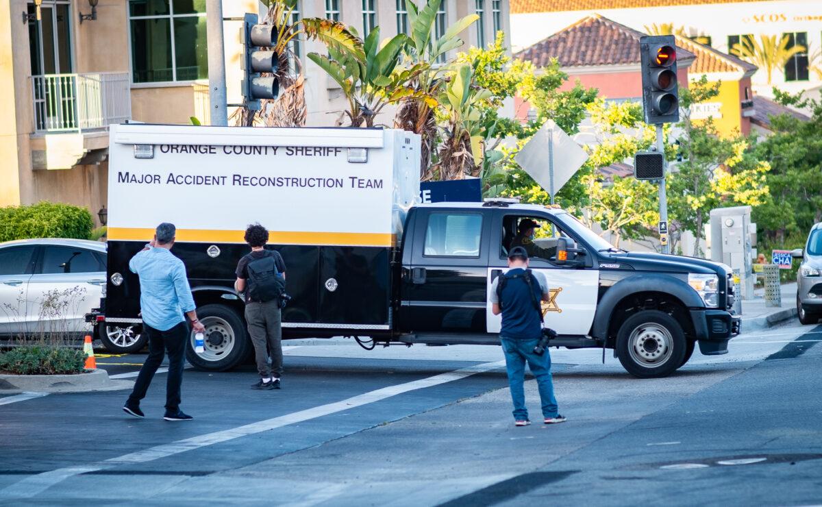 Law enforcement officials respond to a shooting at Geneva Presbyterian Church in Laguna Hills, Calif., on May 15, 2022. (John Fredricks/The Epoch Times)