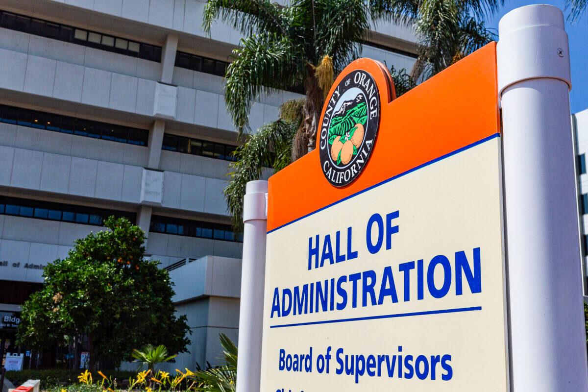 The Orange County Board of Supervisors meeting hall in Santa Ana, Calif., on Aug. 25, 2020. (John Fredricks/The Epoch Times)