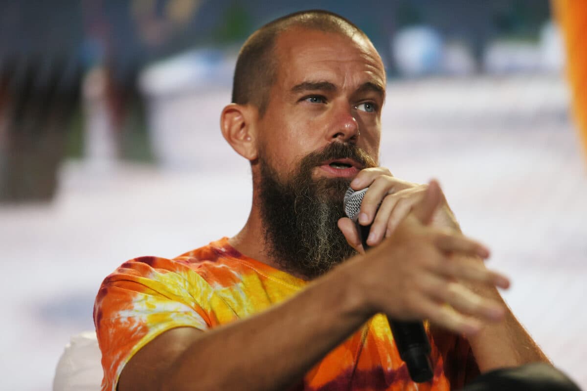 Jack Dorsey, co-founder of Twitter and Square, speaks on stage at the Bitcoin 2021 Convention, a cryptocurrency conference held at the Mana Convention Center in Wynwood, in Miami, Fla., on June 4, 2021. (Joe Raedle/Getty Images)