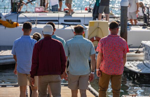Marines from Camp Pendleton cruise on boats with Balboa Yacht Club members in Newport Beach, Calif., on Aug. 11, 2022. (John Fredricks/The Epoch Times)