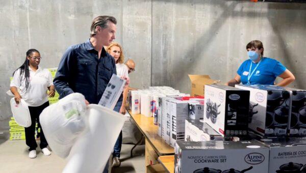 California Gov. Gavin Newsom visits a Project Homekey site in Los Angeles preparing to welcome tenants on Aug. 24, 2022. (Courtesy of Office of Governor Gavin Newsom)
