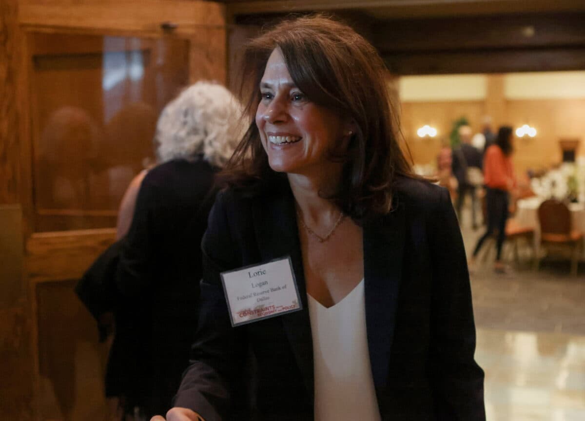 Lorie Logan, president and CEO of the Federal Reserve Bank of Dallas, attends a dinner program at Grand Teton National Park where financial leaders from around the world are gathering for the Jackson Hole Economic Symposium outside Jackson, Wyo., on Aug. 25, 2022. (Jim Urquhart/Reuters)