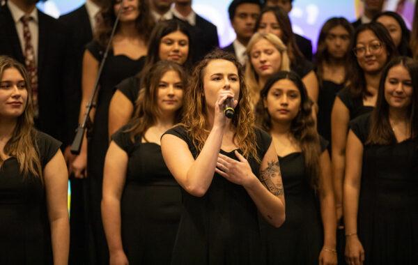 The Vanguard University Choir sings at the 57th Annual Orange County Mayors' Prayer Breakfast in Irvine, Calif., on Sept. 30, 2022. (John Fredricks/The Epoch Times)