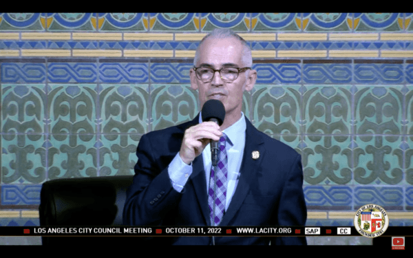 Los Angeles City Councilman Mitch O’Farrell speaks during a council meeting in Los Angeles on Oct. 11, 2022. (Screenshot via YouTube/LACityClerk)