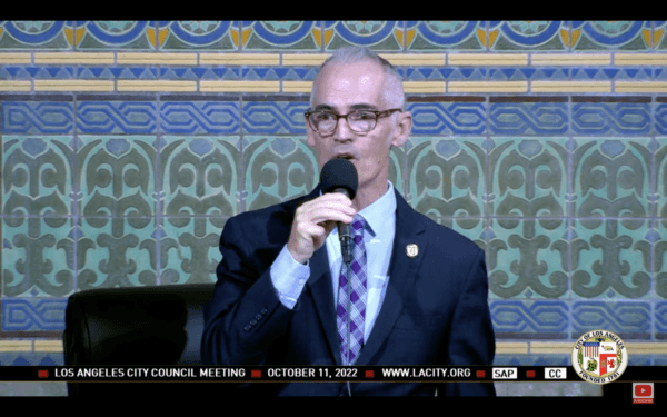 Los Angeles City Councilman Mitch O’Farrell speaks during a council meeting in Los Angeles on Oct. 11, 2022. (Screenshot via YouTube/LACityClerk)