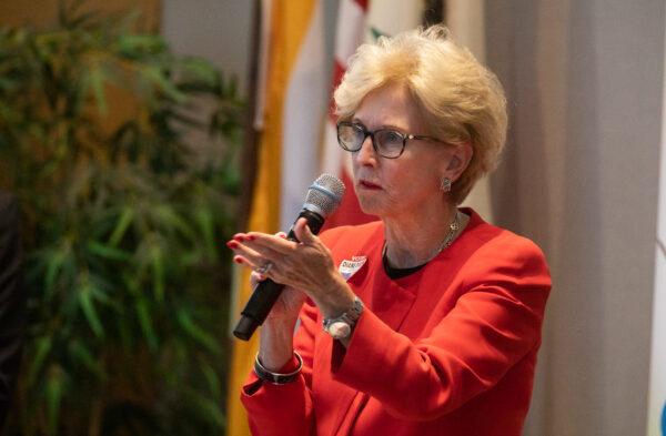 Diane Dixon speaks at City Hall in Newport Beach, Calif., on Oct. 12, 2022. (John Fredricks/The Epoch Times)