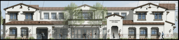 A rendered image of the City of Capistrano's new city hall. (Screenshot via the City of San Juan Capistrano)