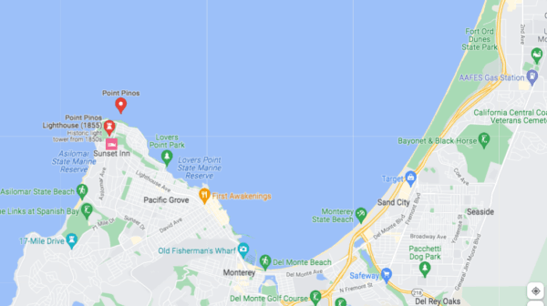 A map of Point Pinos and Monterey Bay. (Google Maps)