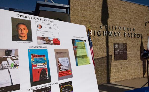 California Highway Patrol officers speak about 27 successful arrests as part of the ongoing Operation Sign-Off in Santa Ana, Calif., on Dec. 7, 2022. (John Fredricks/The Epoch Times)